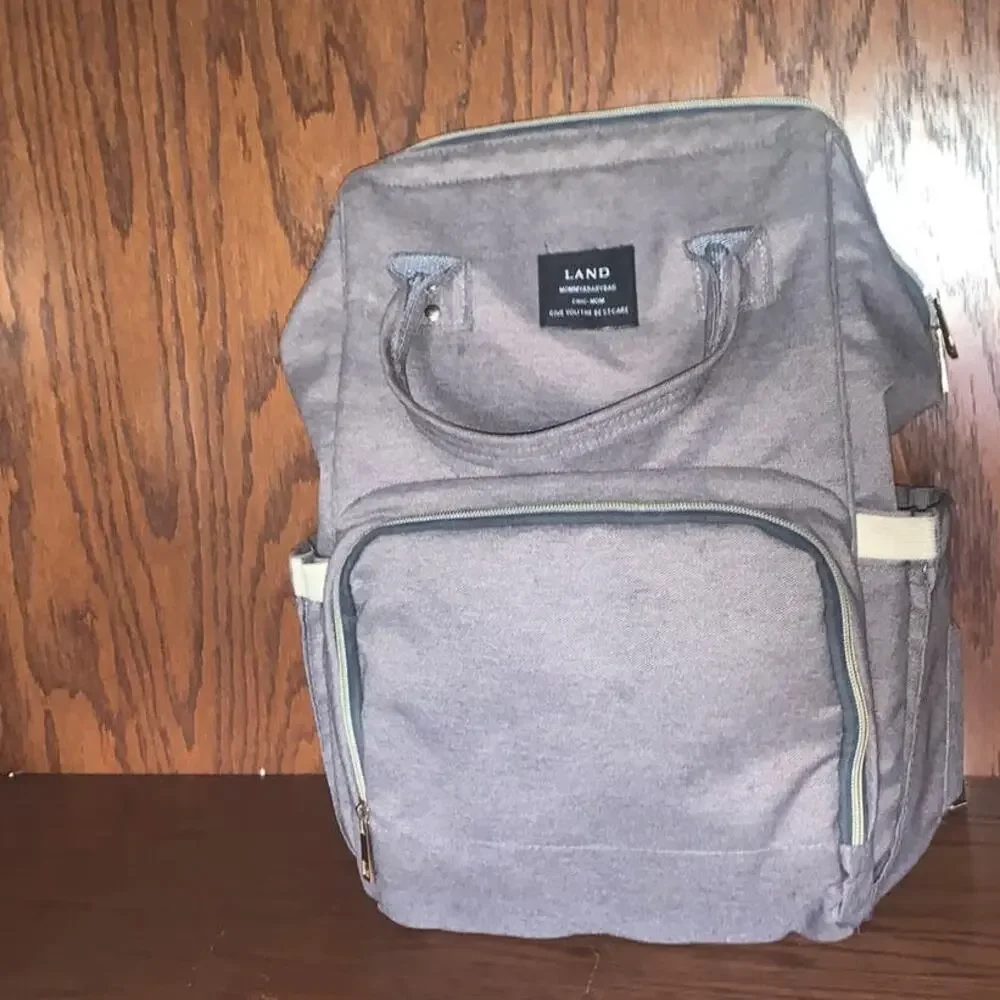 Diaper Bag Backpack Gray Multi-Pocket Baby Travel Backpack